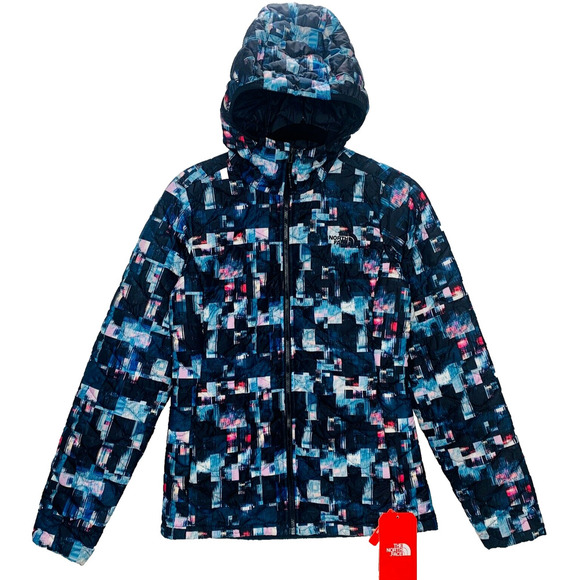 The North Face Thermoball Hoodie Jacket Women XS Blue Multi Print Ski Puffer NWT - Picture 1 of 8